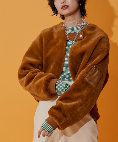 miette（ミエット）の「ファーショートブルゾン（ブルゾン・レディース・キャメル/ブラック・FREE）」の4枚目の写真