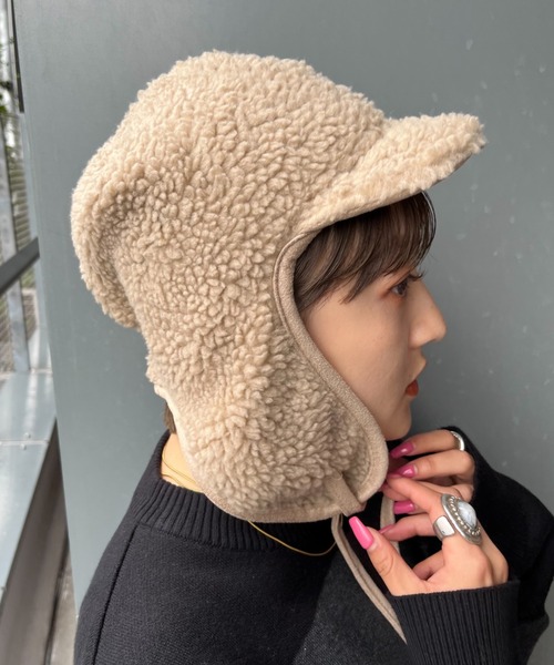 WHO'S WHO gallery（フーズフーギャラリー）の「ボアフライトキャップ（キャップ・レディース・チャコールグレー/アイボリー/ブラック・FREE）」の6枚目の写真