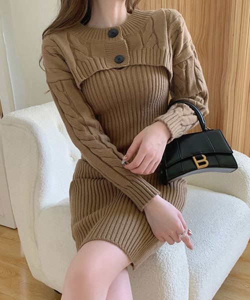 Jewelobe(ジュエローブ)の「ケーブルショートボレロ&タイトミニワンピースニットアップ(ワンピース・レディース・杢グレー/ブラック/オフホワイト/ブラウン・FREE)」の17枚目の写真