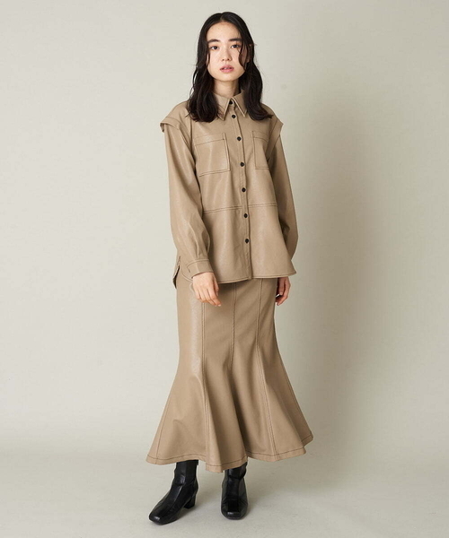 A de a.v.v（アードアー・ヴェ・ヴェ）の「［SET UP対応］フェイクレザーマーメイドスカート（スカート・レディース・ブラック/ベージュ・36/38）」の8枚目の写真