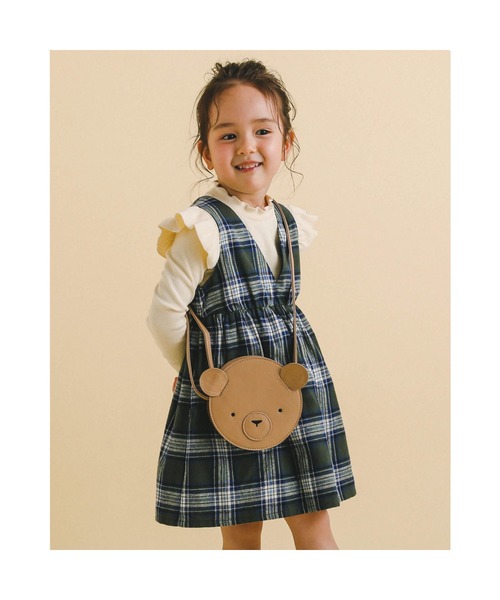 Noeil aime BeBe(ノイユエイムベベ)の「NoeilaimeBeBe/ネルチェック柄Vカットジャンパースカート(90~130cm)(ジャンパースカート・キッズ・ブラウン系その他/グリーン系その他・100/120/110/130/90)」の2枚目の写真