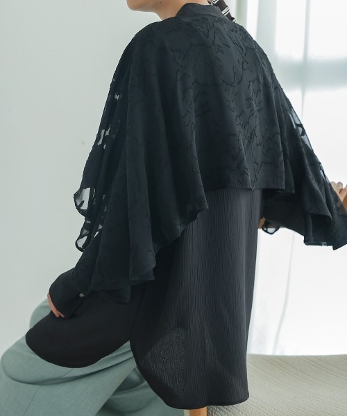 Bab（バブ）の「【新色追加】ラッフルスリーブブラウス（シャツ/ブラウス・レディース・ブラック/ピンク/ライトグレー/アイボリー/A/カーキ/ブラック系その他・M）」の4枚目の写真