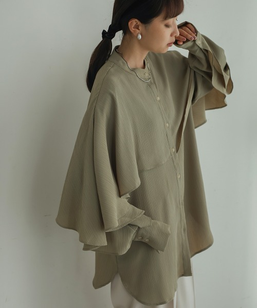 Bab（バブ）の「【新色追加】ラッフルスリーブブラウス（シャツ/ブラウス・レディース・ブラック/ピンク/ライトグレー/アイボリー/A/カーキ/ブラック系その他・M）」の5枚目の写真