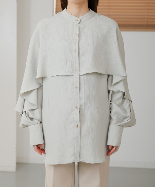 Bab（バブ）の「【新色追加】ラッフルスリーブブラウス（シャツ/ブラウス・レディース・ブラック/ピンク/ライトグレー/アイボリー/A/カーキ/ブラック系その他・M）」の14枚目の写真