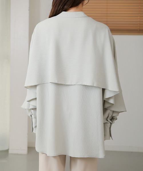 Bab（バブ）の「【新色追加】ラッフルスリーブブラウス（シャツ/ブラウス・レディース・ブラック/ピンク/ライトグレー/アイボリー/A/カーキ/ブラック系その他・M）」の13枚目の写真