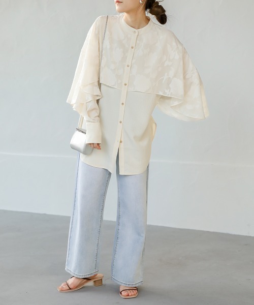 Bab（バブ）の「【新色追加】ラッフルスリーブブラウス（シャツ/ブラウス・レディース・ブラック/ピンク/ライトグレー/アイボリー/A/カーキ/ブラック系その他・M）」の10枚目の写真