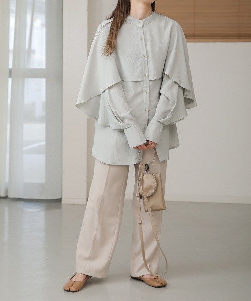 Bab（バブ）の「【新色追加】ラッフルスリーブブラウス（シャツ/ブラウス・レディース・ブラック/ピンク/ライトグレー/アイボリー/A/カーキ/ブラック系その他・M）」の9枚目の写真