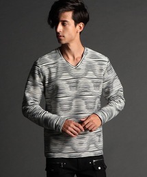 NICOLE CLUB FOR MEN（ニコルクラブフォーメン）の「ウェーブタックジャカードボンディング裏起毛Vネックカットソー（Tシャツ/カットソー・メンズ）」
