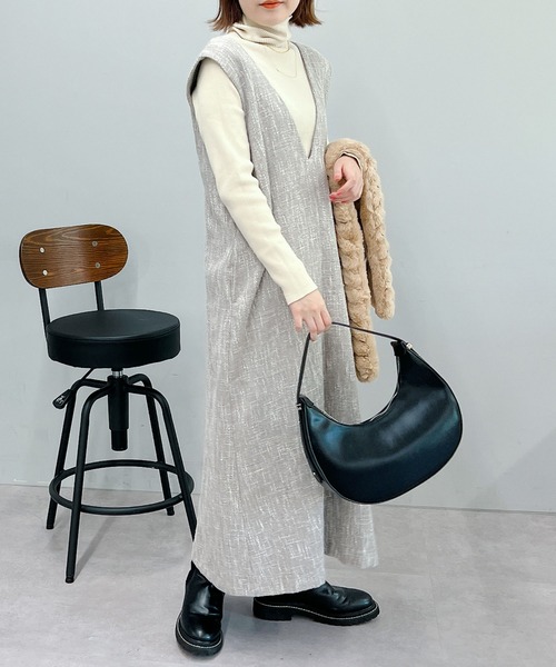 un dix cors(アンディコール)の「旬顔になれる ツイードジャンスカ(ワンピース・レディース・ブラック/グレイッシュベージュ・FREE)」の2枚目の写真