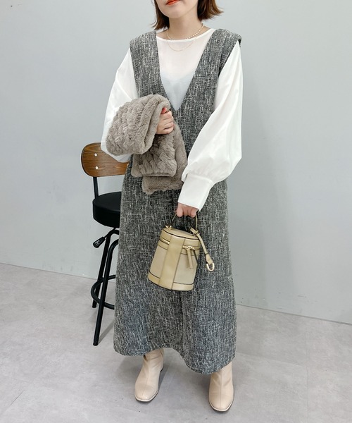 un dix cors(アンディコール)の「旬顔になれる ツイードジャンスカ(ワンピース・レディース・ブラック/グレイッシュベージュ・FREE)」の11枚目の写真