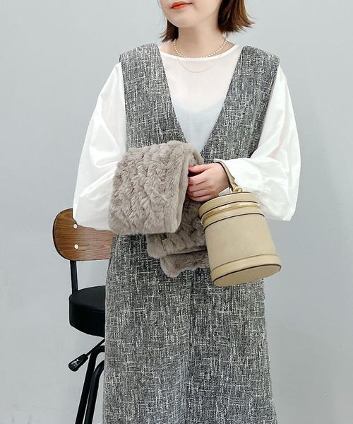 un dix cors(アンディコール)の「旬顔になれる ツイードジャンスカ(ワンピース・レディース・ブラック/グレイッシュベージュ・FREE)」の4枚目の写真