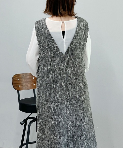 un dix cors(アンディコール)の「旬顔になれる ツイードジャンスカ(ワンピース・レディース・ブラック/グレイッシュベージュ・FREE)」の9枚目の写真