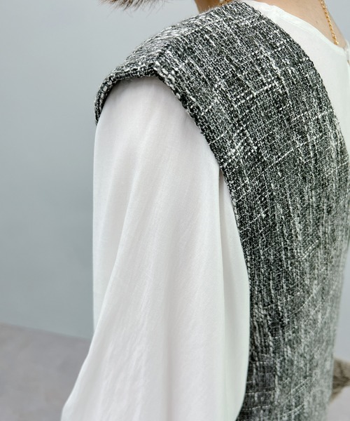 un dix cors(アンディコール)の「旬顔になれる ツイードジャンスカ(ワンピース・レディース・ブラック/グレイッシュベージュ・FREE)」の15枚目の写真