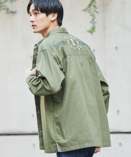 coen（コーエン）の「トライバル柄刺繍シャツ（シャツ/ブラウス・メンズ・オリーブ/ネイビー・XL/S/L/M）」の2枚目の写真