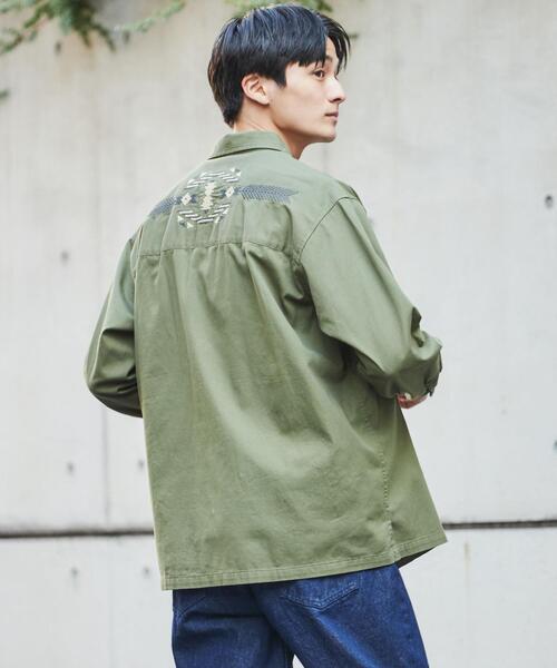 coen（コーエン）の「トライバル柄刺繍シャツ（シャツ/ブラウス・メンズ・オリーブ/ネイビー・XL/S/L/M）」の5枚目の写真