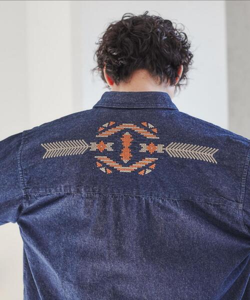 coen（コーエン）の「トライバル柄刺繍シャツ（シャツ/ブラウス・メンズ・オリーブ/ネイビー・XL/S/L/M）」の11枚目の写真