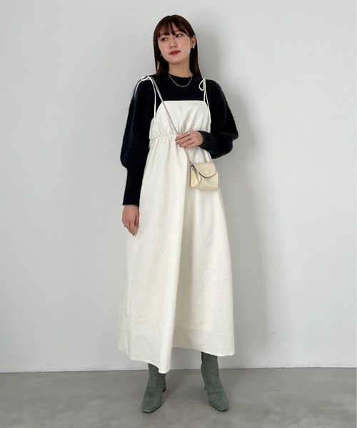 EPIMI E'PIMMY（エピミエピミー）の「ふくれジャガードボリュームキャミワンピ（ワンピース・レディース・ブラック/アイボリー・MEDIUM）」の7枚目の写真