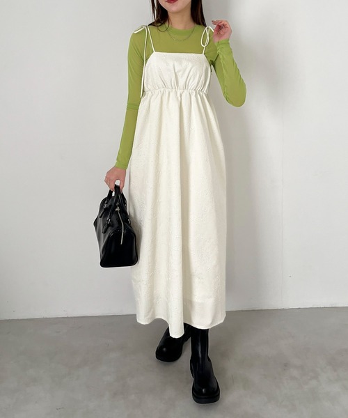 EPIMI E'PIMMY（エピミエピミー）の「ふくれジャガードボリュームキャミワンピ（ワンピース・レディース・ブラック/アイボリー・MEDIUM）」の5枚目の写真