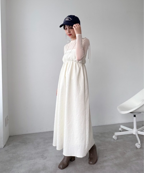 EPIMI E'PIMMY（エピミエピミー）の「ふくれジャガードボリュームキャミワンピ（ワンピース・レディース・ブラック/アイボリー・MEDIUM）」の18枚目の写真