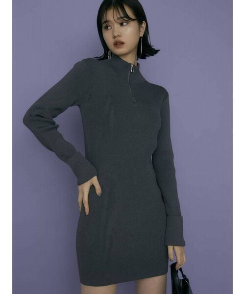 EMODA（エモダ）の「ハーフジップニットワンピース（ワンピース・レディース・グレー/ベージュ/ブラック/グリーン・FREE）」の3枚目の写真
