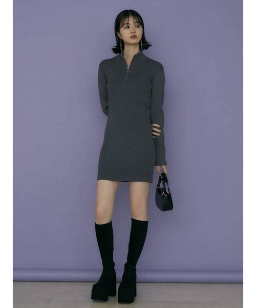 EMODA（エモダ）の「ハーフジップニットワンピース（ワンピース・レディース・グレー/ベージュ/ブラック/グリーン・FREE）」の12枚目の写真