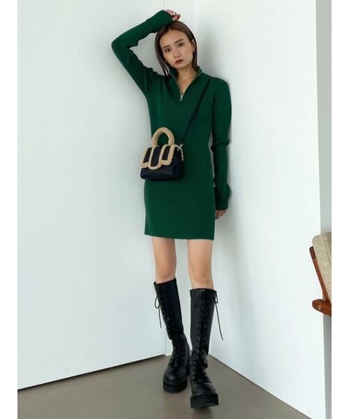 EMODA（エモダ）の「ハーフジップニットワンピース（ワンピース・レディース・グレー/ベージュ/ブラック/グリーン・FREE）」の15枚目の写真