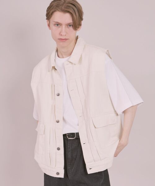 FFEIN(フェイン)の「【FFEIN(フェイン)】DENIM VEST / ケミカルウォッシュ オーバーサイズ デニム ベスト(ベスト・メンズ・オフホワイト/ブラック/ネイビー・MEDIUM/LARGE)」の2枚目の写真