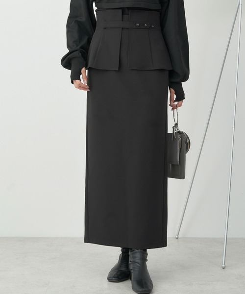 earth music&ecology(アースミュージックアンドエコロジー)の「コルセット付ナロースカート(スカート・レディース・ブルー/ブラック/ライトベージュ・S/M)」の2枚目の写真