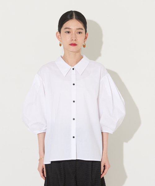 NOMINE(ノミネ)の「タックボリューム5分袖シャツ(シャツ/ブラウス・レディース・ブラック/カーキ/サックスブルー/ホワイト・フリー)」の11枚目の写真
