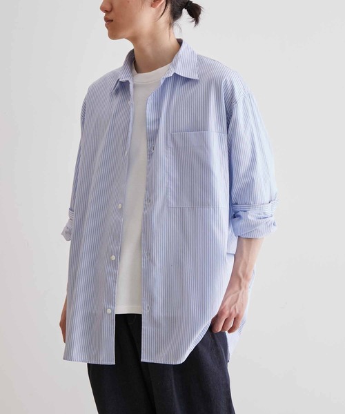ADAM ET ROPE'（アダムエロペ）の「《FINAL PRICE》ストライプ ビッグシルエット レギュラーカラーシャツ/ロングシーズン着用可能（シャツ/ブラウス・メンズ・ブルー系その他4・M/L）」の13枚目の写真