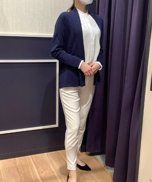 Pitta Re:)(ピッタリ)の「前立てリブトッパー ニットカーディガン(カーディガン/ボレロ・レディース・ネイビー/ブラック/ライトベージュ/イエロー×グリーン・M/L)」の4枚目の写真