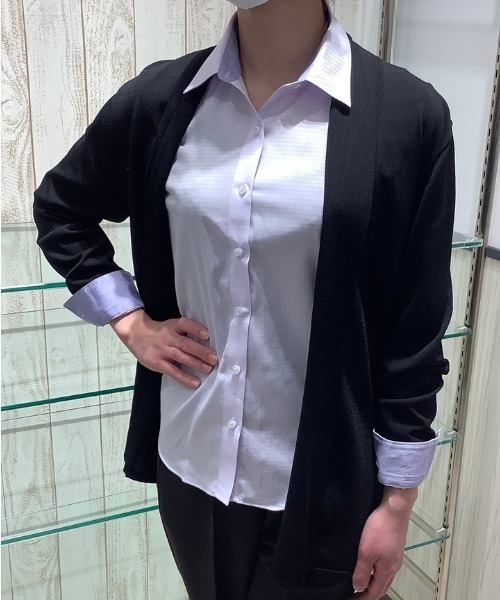 Pitta Re:)(ピッタリ)の「前立てリブトッパー ニットカーディガン(カーディガン/ボレロ・レディース・ネイビー/ブラック/ライトベージュ/イエロー×グリーン・M/L)」の2枚目の写真