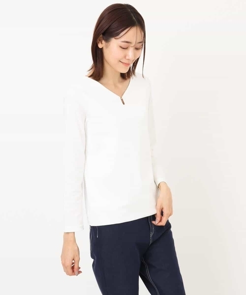 OFUON le MK(オフオンルエムケー)の「フロントホックデザインカットソー/洗える(Tシャツ/カットソー・レディース・ホワイト/ブラック・40/38)」の13枚目の写真