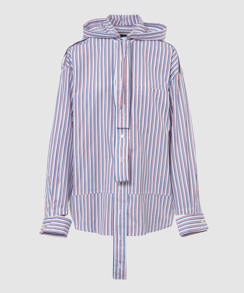 Meryll Rogge デコンストラクト フード付きシャツ　ストライプ　S Meryll Rogge（メリル ロッゲ）の「DECONSTRUCTED MEN'S SHIRT W/ HOOD