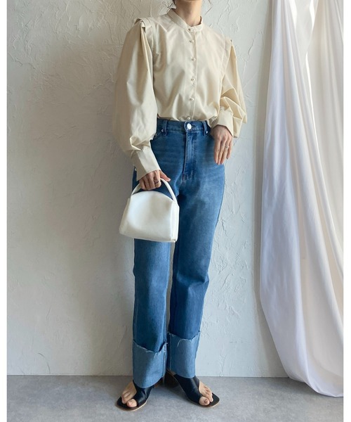 She's Closet（シーズクローゼット）の「ハイウエストロールアップストレートデニムパンツ（デニムパンツ・レディース・ブルー/ライトブルー/ブラック/オフホワイト・S/M）」の8枚目の写真