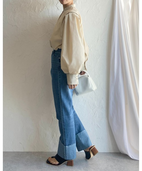She's Closet（シーズクローゼット）の「ハイウエストロールアップストレートデニムパンツ（デニムパンツ・レディース・ブルー/ライトブルー/ブラック/オフホワイト・S/M）」の7枚目の写真