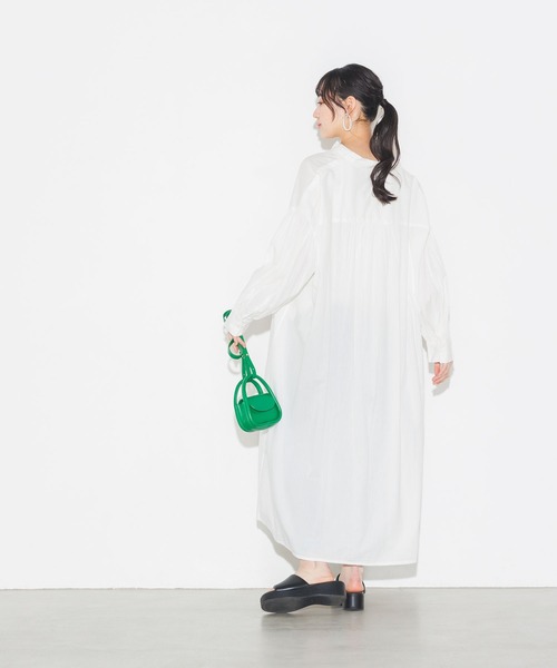 lil nina(リルニーナ)の「綿100% 長袖 ギャザースリーブシャツワンピース(シャツワンピース・レディース・ブルー/ラベンダー/オレンジ/ブラック/オフホワイト・FREE)」の7枚目の写真