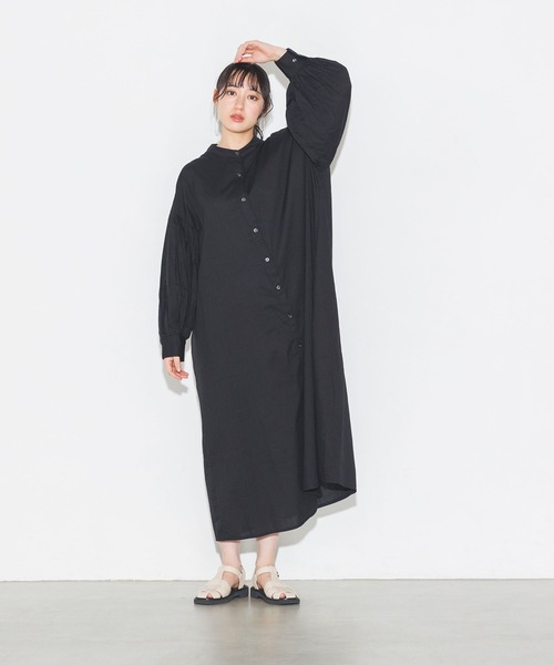 lil nina(リルニーナ)の「綿100% 長袖 ギャザースリーブシャツワンピース(シャツワンピース・レディース・ブルー/ラベンダー/オレンジ/ブラック/オフホワイト・FREE)」の8枚目の写真