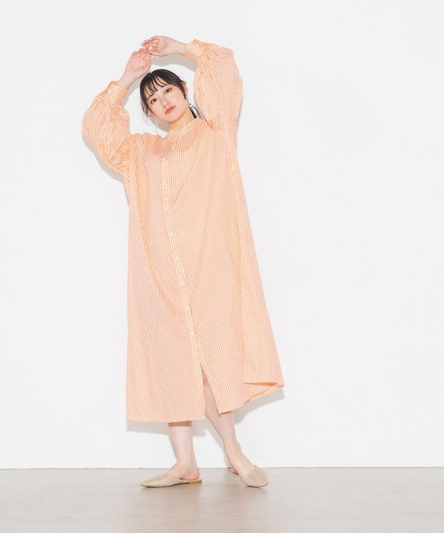 lil nina(リルニーナ)の「綿100% 長袖 ギャザースリーブシャツワンピース(シャツワンピース・レディース・ブルー/ラベンダー/オレンジ/ブラック/オフホワイト・FREE)」の18枚目の写真