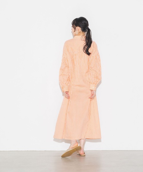 lil nina(リルニーナ)の「綿100% 長袖 ギャザースリーブシャツワンピース(シャツワンピース・レディース・ブルー/ラベンダー/オレンジ/ブラック/オフホワイト・FREE)」の19枚目の写真