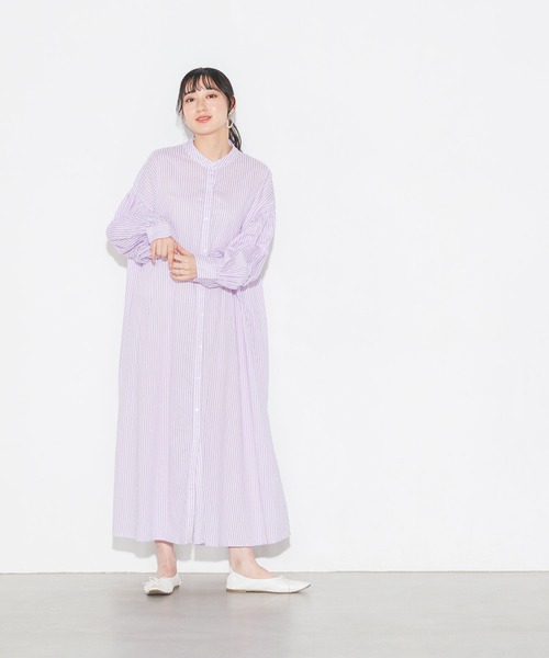 lil nina(リルニーナ)の「綿100% 長袖 ギャザースリーブシャツワンピース(シャツワンピース・レディース・ブルー/ラベンダー/オレンジ/ブラック/オフホワイト・FREE)」の16枚目の写真