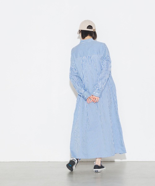 lil nina(リルニーナ)の「綿100% 長袖 ギャザースリーブシャツワンピース(シャツワンピース・レディース・ブルー/ラベンダー/オレンジ/ブラック/オフホワイト・FREE)」の11枚目の写真