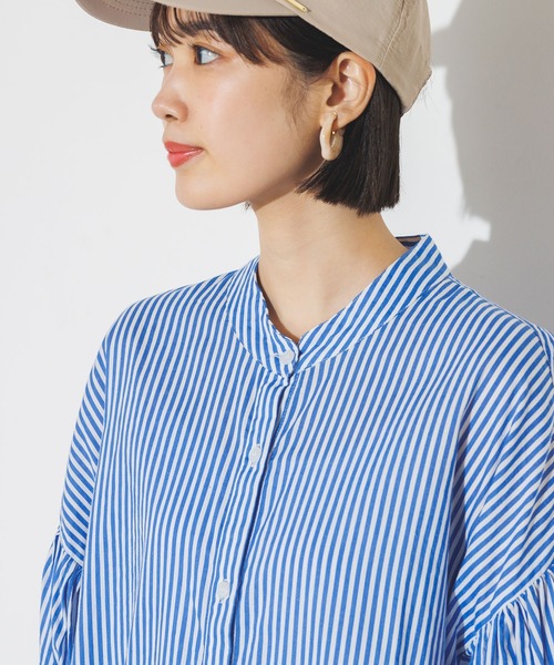 lil nina(リルニーナ)の「綿100% 長袖 ギャザースリーブシャツワンピース(シャツワンピース・レディース・ブルー/ラベンダー/オレンジ/ブラック/オフホワイト・FREE)」の13枚目の写真