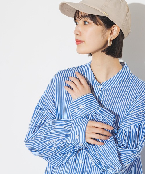 lil nina(リルニーナ)の「綿100% 長袖 ギャザースリーブシャツワンピース(シャツワンピース・レディース・ブルー/ラベンダー/オレンジ/ブラック/オフホワイト・FREE)」の14枚目の写真