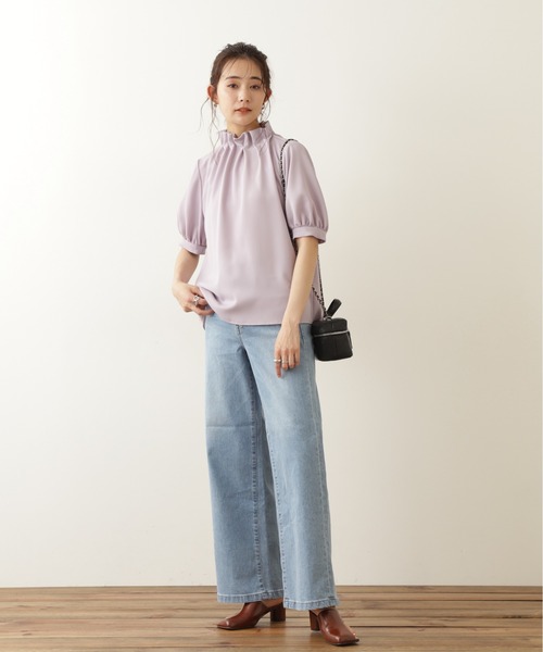 N.（N. Natural Beauty Basic）（エヌエヌナチュラルビューティーベーシック）の「◆ペーパーバック５分袖ブラウス（シャツ/ブラウス・レディース・オフホワイト/ブラック/グレー/ピンク/ライトグリーン・MEDIUM）」の8枚目の写真