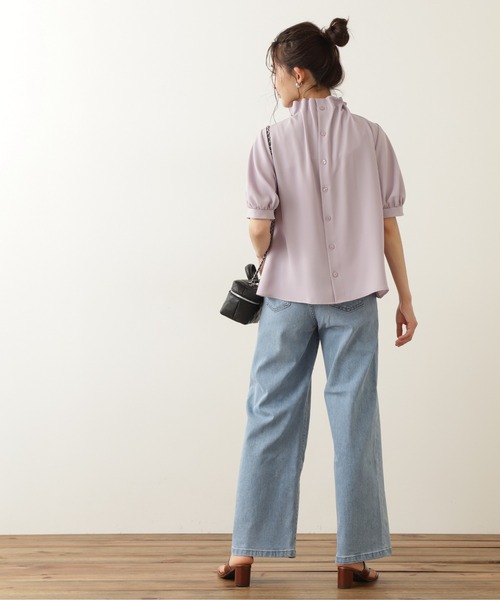 N.（N. Natural Beauty Basic）（エヌエヌナチュラルビューティーベーシック）の「◆ペーパーバック５分袖ブラウス（シャツ/ブラウス・レディース・オフホワイト/ブラック/グレー/ピンク/ライトグリーン・MEDIUM）」の12枚目の写真