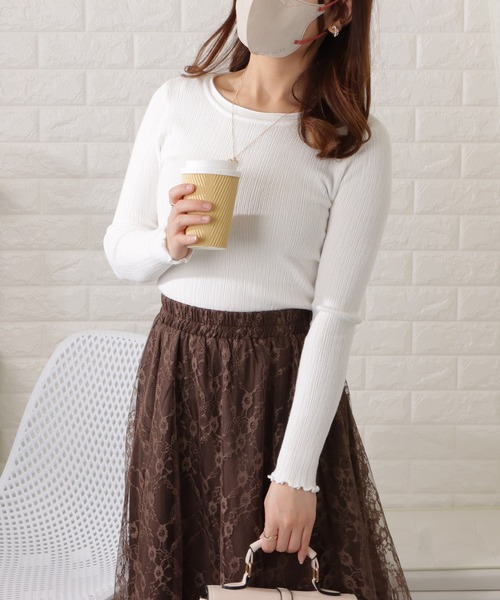 Lace Ladies(レースレディース)の「ラウンドネックメロウプルオーバー(Tシャツ/カットソー・レディース・ブラック/グリーン/ホワイト/ブラウン/アイボリー・FREE)」の11枚目の写真