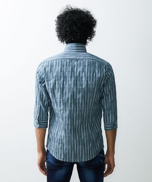 MICHEL KLEIN HOMME (ミッシェルクランオム)の「ストライプタックスタンド七分シャツ(シャツ/ブラウス・メンズ・パープル/ブルー・MEDIUM/LARGE/X-LARGE)」の5枚目の写真
