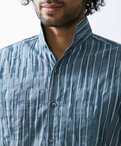 MICHEL KLEIN HOMME (ミッシェルクランオム)の「ストライプタックスタンド七分シャツ(シャツ/ブラウス・メンズ・パープル/ブルー・MEDIUM/LARGE/X-LARGE)」の6枚目の写真
