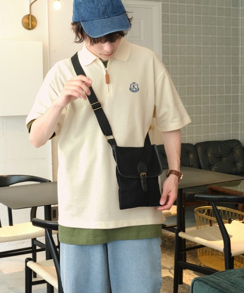 MONO-MART LADY'S（モノマートレディース）の「鹿の子ハーフジップエンブレムワンポイント刺繍ポロシャツ（ポロシャツ・レディース・杢グレー/アイボリー/オリーブ/ネイビー/ブラウン/ブラック・FREE）」の10枚目の写真